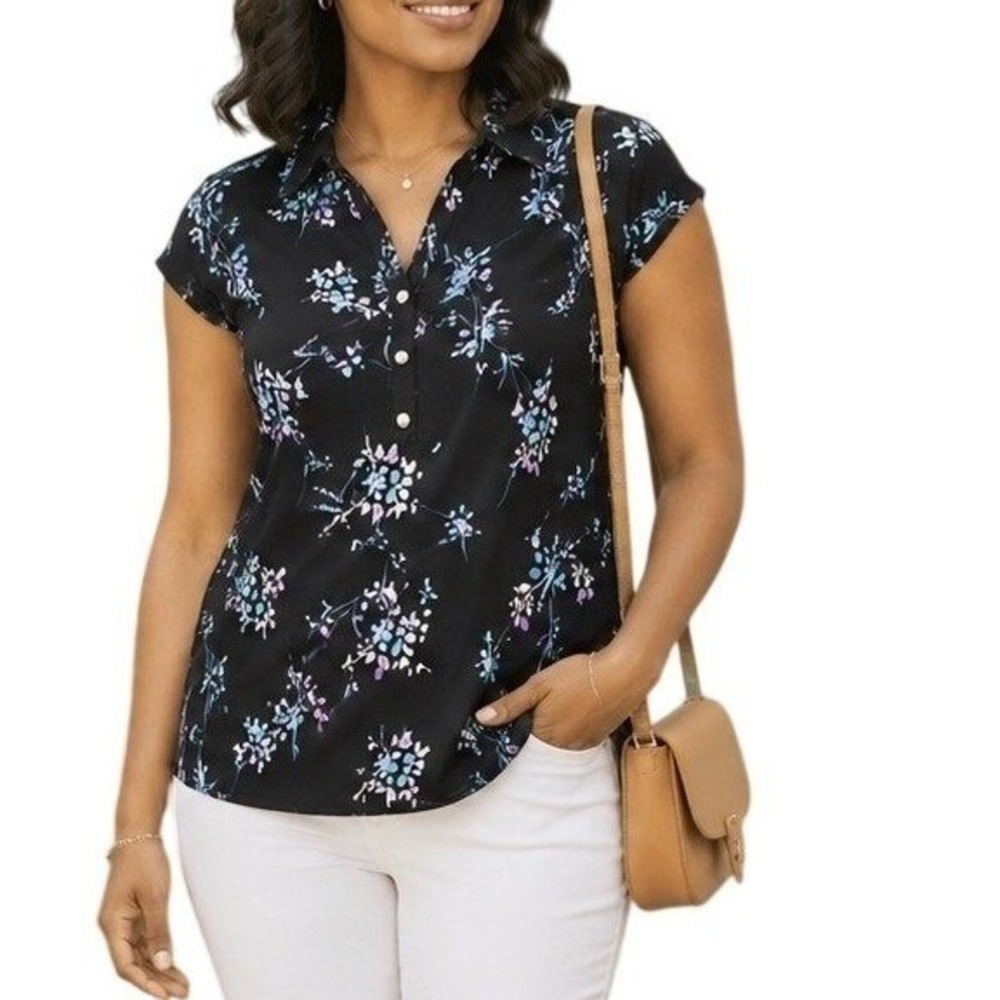 Floral wrinkle resistant Casual Polo Black Women S Croft & Barrow Stretch Top